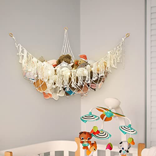 Stuffed Animal Hammock, DOUBLE-N Macrame Toy Hammock Toy Storage Hammock Plush Corner Net Tassels Boho Hammock Organizer Display Net for Nursery Bedroom Kids Room, Christmas Gift