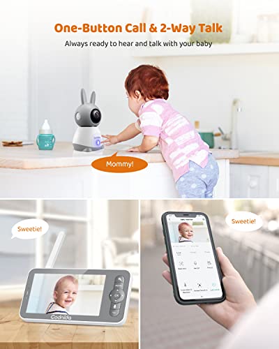 Codnida Baby Monitor with Camera and Audio,Video Baby Monitor with 5" Color Display,1080P Baby Camera,VOX Mode,4X Zoom,1000ft Transmission,Lullabies