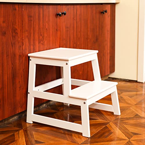 Kids Kitchen Step Stool with Safety Rail,Wooden Toddler Standing Tower for Kitchen Counter, Kids Montessori Stool, Solid Wood Construction,White