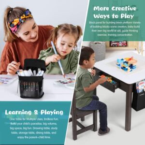 Cowiewie 3PCS Toddler Table & Chair Set Kids Wooden Activity Desk & 2 Chair Set with Storage 2 Drawers for Child Arts & Crafts,Snack Time,Homeschooling,Homework(Building Blocks Mat as Gift Included)