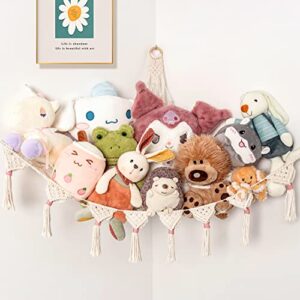 nixx yu stuffed animal net or hammock, macrame toy hammock hanging pet net for squishmallow plushie holder teddy bear organizer kids room storage ideas (39"x39"x44")