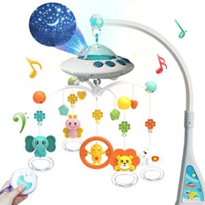 eners baby crib mobile with music and lights, mobile for crib with remote control, rotation, moon and star projection, baby crib toys for boys girls (blue)