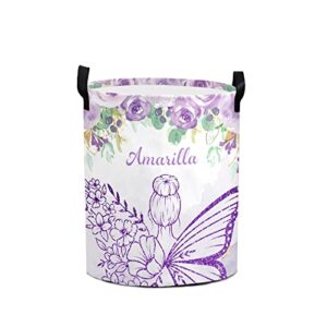 personalized laundry basket, fairy girl purple butterfly custom storage bins laundry hamper with name collapsible toys organizer