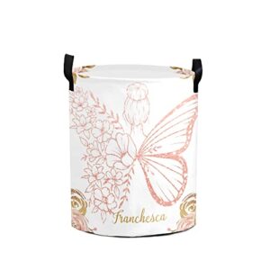 personalized laundry basket, pink rose butterfly fairy girl custom storage bins laundry hamper with name collapsible toys organizer