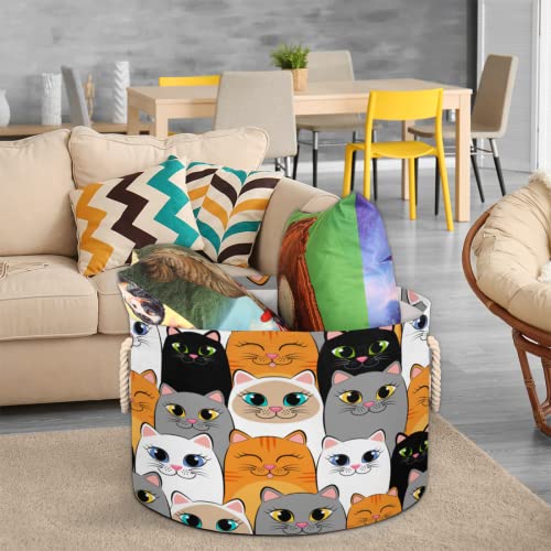 A Bunch Of Cute Cats Round Storage Basket Collapsible Laundry Baskets Cube Storage Boxes Bins For Bedroom Shelf Bathroom Toy Organizer