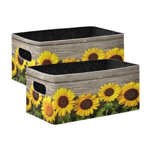 emelivor fall sunflowers yellow storage basket bins set (2pcs) felt collapsible storage bins with fabric rectangle baskets for organizing for nursery toys,kids room,clothes,towels,magazine