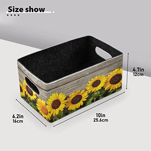 Emelivor Fall Sunflowers Yellow Storage Basket Bins Set (2pcs) Felt Collapsible Storage Bins with Fabric Rectangle Baskets for Organizing for Nursery Toys,Kids Room,Clothes,Towels,Magazine