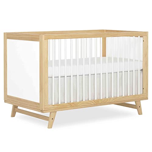 Dream On Me Carter 5-in-1 Full Size Convertible Crib / 3 Mattress Height Settings/JPMA Certified/Made of New Zealand Pinewood/Sturdy Crib Design, Natural & White