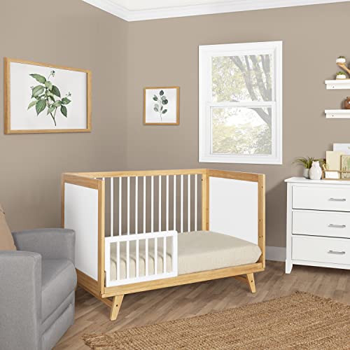Dream On Me Carter 5-in-1 Full Size Convertible Crib / 3 Mattress Height Settings/JPMA Certified/Made of New Zealand Pinewood/Sturdy Crib Design, Natural & White