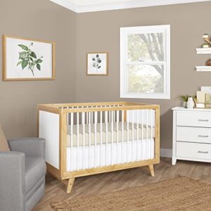 Dream On Me Carter 5-in-1 Full Size Convertible Crib / 3 Mattress Height Settings/JPMA Certified/Made of New Zealand Pinewood/Sturdy Crib Design, Natural & White