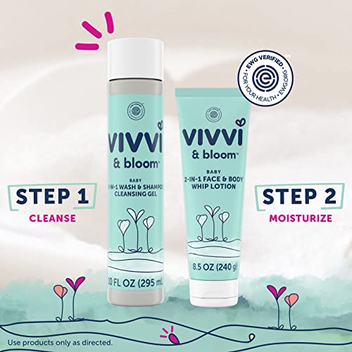 Vivvi & Bloom Gentle 2-in-1 Baby Wash & Shampoo Cleansing Gel, Leaves Sensitive Skin Feeling Healthy & Moisturized, Tear-Free, Formulated Without sulfates, paraben, and Dyes, 10 fl. Oz