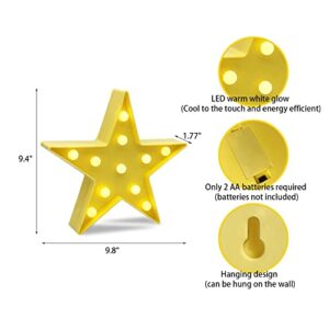 ZUOKEMY LED Star Sign Night Light, Can Be Hung On The Wall Kids Room Room Light, Suitable for Birthday Party, Holiday Decoration, Baby Room Nursery Decoration. (Yellow Stars)