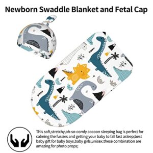 Dinosaur Baby Stuff Swaddle Receiving Blanket with Hat Set Dinosaur Swaddles Up New Born Soft Transition Sleep Sacks for Infant Boys Girls(0-6Mth)