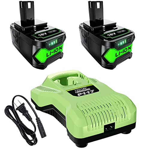 POWTREE 18V 6.5Ah P108 Battery Li-ion Replacement for Ryobi 18V Battery ONE+ P108 P102 P103 P104 P105 P107 P109 P122 Cordless Power Tools Battery with LED Indicator 2Pack+Changer