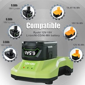 POWTREE 18V 6.5Ah P108 Battery Li-ion Replacement for Ryobi 18V Battery ONE+ P108 P102 P103 P104 P105 P107 P109 P122 Cordless Power Tools Battery with LED Indicator 2Pack+Changer