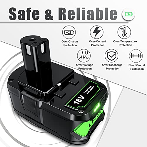 POWTREE 18V 6.5Ah P108 Battery Li-ion Replacement for Ryobi 18V Battery ONE+ P108 P102 P103 P104 P105 P107 P109 P122 Cordless Power Tools Battery with LED Indicator 2Pack+Changer