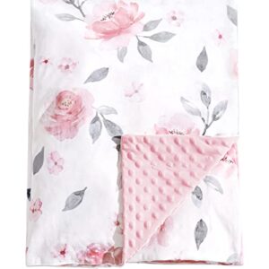 phf minky baby blanket for girls, 30x40 inches soft double layer baby blankets with dotted backing, receiving blanket bed throws for newborn, infant, babies, floral