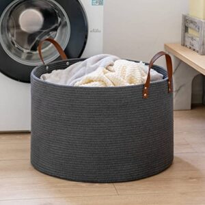 CHICVITA Large Gray Baby Storage Basket, Big Woven Laundry Baskets for Toy, Blankets, Towel, Decorative Basket for Nursery, Bedroom, 22 x 14 inches, Gray