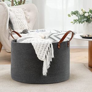 CHICVITA Large Gray Baby Storage Basket, Big Woven Laundry Baskets for Toy, Blankets, Towel, Decorative Basket for Nursery, Bedroom, 22 x 14 inches, Gray