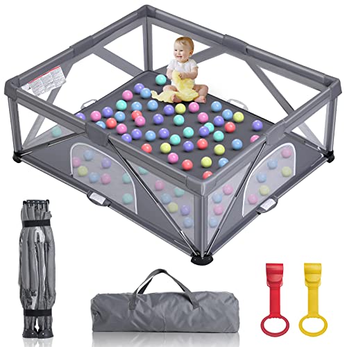 GENTEACO Foldable Baby Playpen, Extra Large Play Pen for Babies and Toddlers, Baby Fence Play Yard, Safety Kids Portable Playpin Indoor&Outdoor (59"×71")