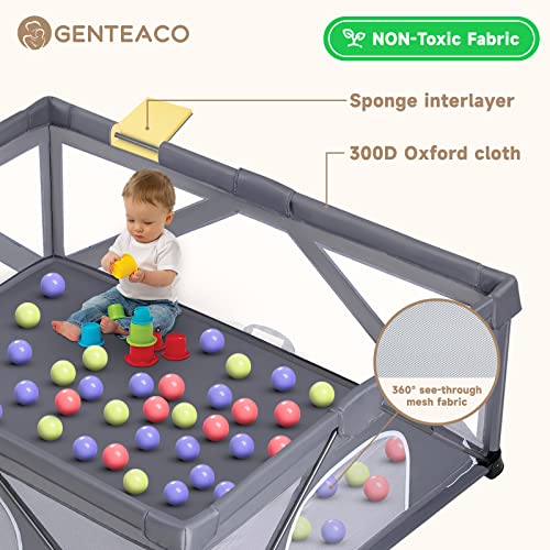 GENTEACO Foldable Baby Playpen, Extra Large Play Pen for Babies and Toddlers, Baby Fence Play Yard, Safety Kids Portable Playpin Indoor&Outdoor (59"×71")