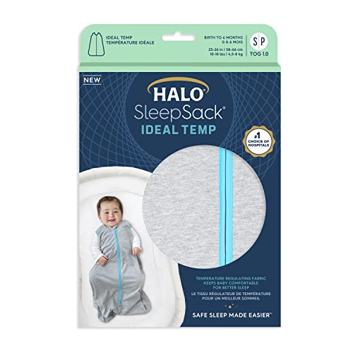 HALO Sleepsack Ideal Temp, Baby Wearable Blanket, TOG 1.0, Heather Grey/Aqua, Medium