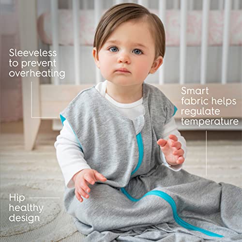 HALO Sleepsack Ideal Temp, Baby Wearable Blanket, TOG 1.0, Heather Grey/Aqua, Medium