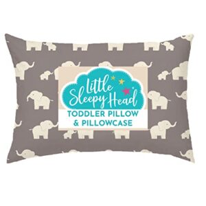 toddler pillow with toddler pillowcase - soft hypoallergenic - best pillow for kids! better neck support and sleeping! better naps in bed, a crib, or at school! makes travel comfier! (elephant gray)