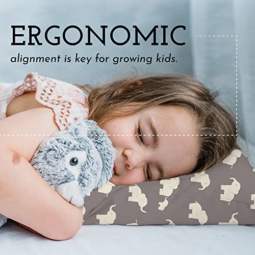 Toddler Pillow with Toddler Pillowcase - Soft Hypoallergenic - Best Pillow for Kids! Better Neck Support and Sleeping! Better Naps in Bed, a Crib, or at School! Makes Travel Comfier! (Elephant Gray)