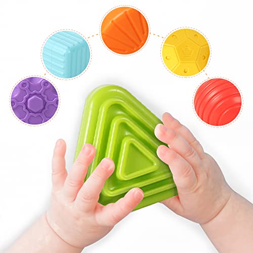 Tiyol Shape Sorter Baby Toys 12-18 Months, Montessori Learning, Developmental Toys, Storage Cube Bin & 6 Sensory Shape Blocks, Fine Motor Skills, Birthday Gifts Toddler Boy Girl Age 1 2 3（6 Pieces）