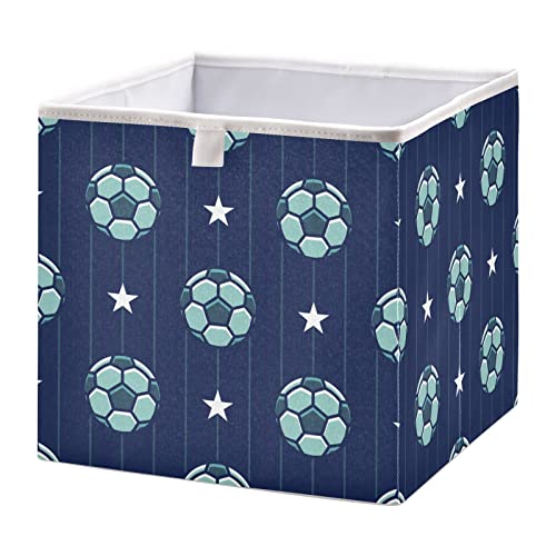 Soccer Sport Cube Storage Bin Collapsible Storage Bins Waterproof Toy Basket for Cube Organizer Bins for Toys Nursery Kids Closet Book Bathroom Office - 11.02x11.02x11.02 in