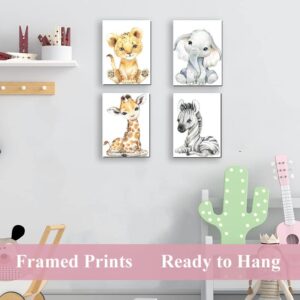 Kiddale Baby Watercolor Animals Wall Art Prints Set of 4 (8x10),Tiger Elephant Zebra Giraffe Safari Animals Pictures Nursery Decor Art,Stretched and Framed Ready to Hang