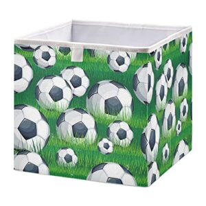 beautiful soccer football cube storage bin collapsible storage bins waterproof toy basket for cube organizer bins for kids girls boys toys book office home shelf closet - 11.02x11.02x11.02 in