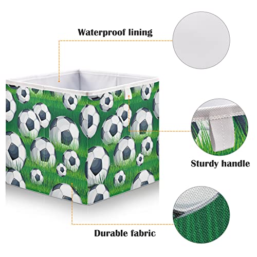 Beautiful Soccer Football Cube Storage Bin Collapsible Storage Bins Waterproof Toy Basket for Cube Organizer Bins for Kids Girls Boys Toys Book Office Home Shelf Closet - 11.02x11.02x11.02 in