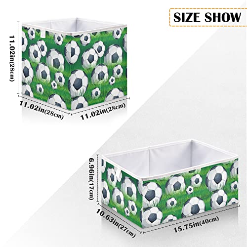 Beautiful Soccer Football Cube Storage Bin Collapsible Storage Bins Waterproof Toy Basket for Cube Organizer Bins for Kids Girls Boys Toys Book Office Home Shelf Closet - 11.02x11.02x11.02 in