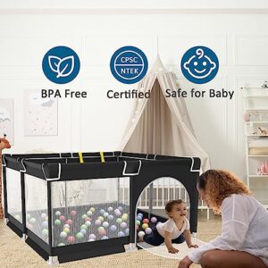 GIFTBRI Baby Playpen for Toddler, Baby Playard, Playpen for Babies with Gate,Indoor & Outdoor Playard for Kids Activity Center,Sturdy Safety Play Yard with Hand Rings(Black,50”×50”)