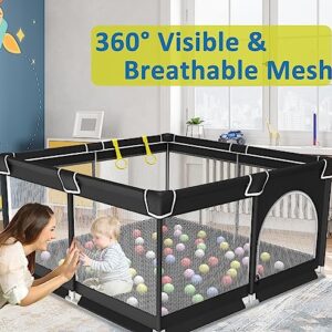 GIFTBRI Baby Playpen for Toddler, Baby Playard, Playpen for Babies with Gate,Indoor & Outdoor Playard for Kids Activity Center,Sturdy Safety Play Yard with Hand Rings(Black,50”×50”)