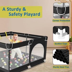 GIFTBRI Baby Playpen for Toddler, Baby Playard, Playpen for Babies with Gate,Indoor & Outdoor Playard for Kids Activity Center,Sturdy Safety Play Yard with Hand Rings(Black,50”×50”)