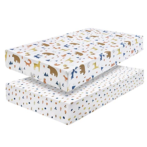 David's Kids 100% Cotton Fitted Crib Sheets, 2 Pack Ultra Soft Breathable Comfortable Baby Sheet Set for Boys Girls Neutral, 28x52 Inch Fits Standard Crib and Toddler Mattresses, Woodland Animals