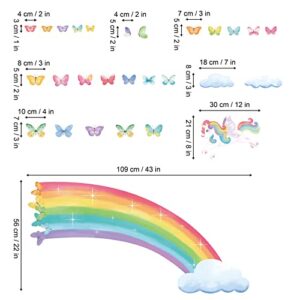 decalmile Rainbow Wall Decals Unicorn Rainbow Butterflies Clouds Wall Stickers Baby Nursery Girls Bedroom Living Room Wall Decor