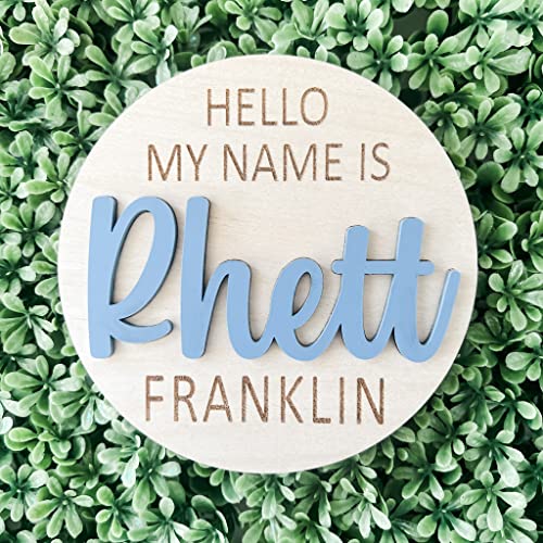 Imaginate Wooden & Acrylic Baby Name Announcement Sign - Custom Engraved 3D Baby Name Plaque - Birth Announcement - Modern Newborn Photo Prop - Hospital Name Sign - Personalized Newborn Gift - Keepsake