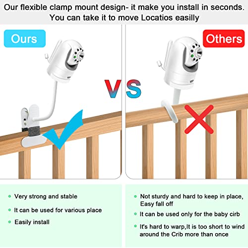 BFYTN Baby Monitor Mount Compatible with Infant Optics DXR-8 and DXR-8 PRO, 15.7 inches Flexible Long Gooseneck Arm Baby Camera Holder Stand for Crib Nursery, Without Tools or Wall Damage