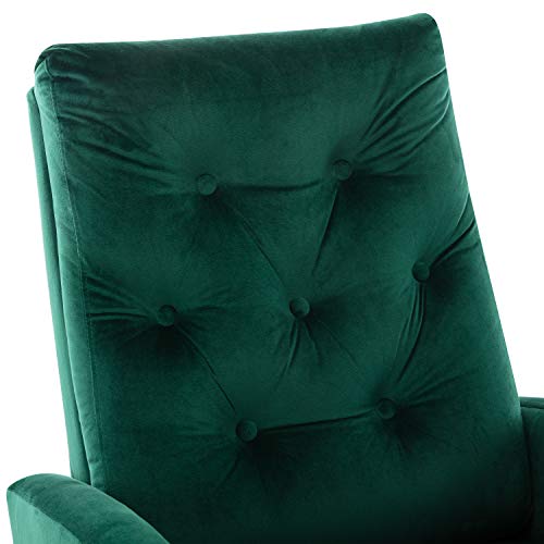 Majnesvon Rocking Chair Mid-Century Modern Nursery Rocking Armchair Upholstered Tall Back Accent Glider Rocker for Living Room (Green + Velvet)