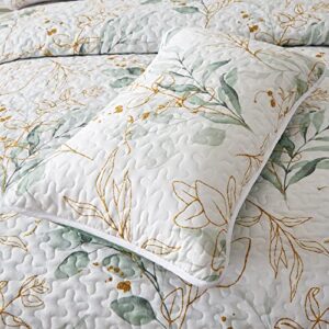 Floral Quilt Queen Size,Green Botanical Queen Quilt 3 Pieces,Reversible Soft Bedspread Queen Size for All-Season(96"x90")