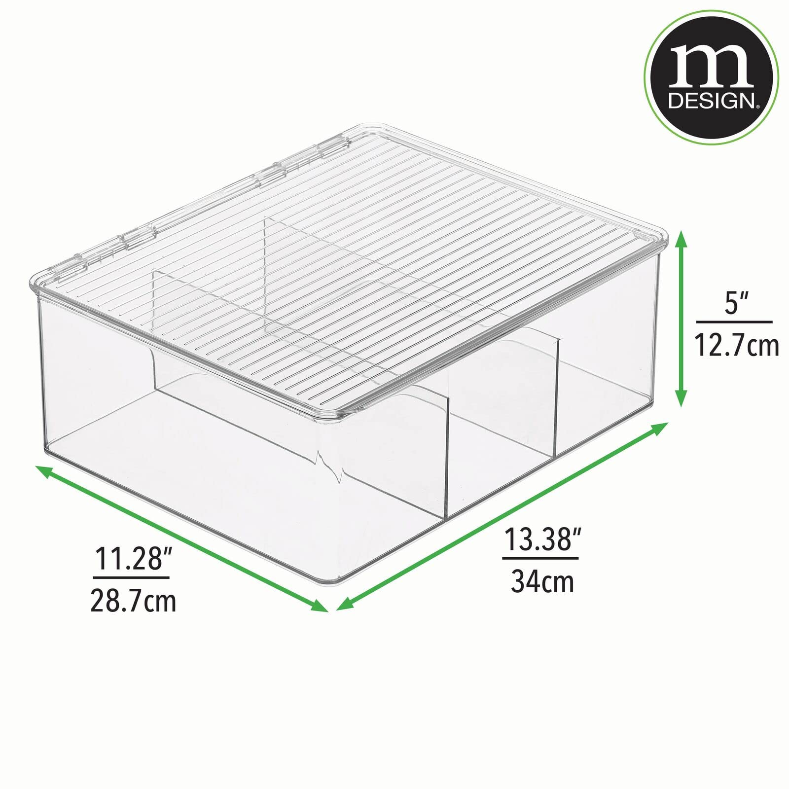 mDesign Plastic Stackable Toy Storage Bin w/Hinged Lid, 3 Divided Compartments; for Organizing Playroom, Kids' Room; Container for Small Toys, Craft and School Supplies + 24 Labels - 2 Pack - Clear