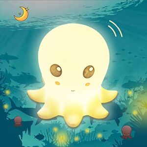 cometmars toddler night lights, silicone octopus light for breastfeeding, nursery squishy lamp, cute animal bedside lamp for baby kids teens, soft nightlight with touch sensor for bedroom