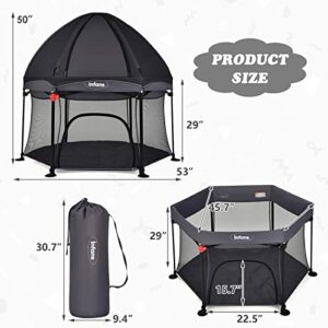 INFANS Baby Playpen with Removable Mesh & UV Canopy, 53" Portable Playhouse with Carry Bag, Dome, Padded Floor, Easy Folding Playard Activity Center (Dark Grey)