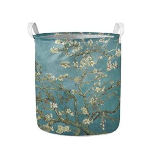 frestree van gogh almond blossom green laundry basket large baby hamper with handles collapsible laundry hamper for bathroom bedroom college dorm, dirty clothes washing bin kid's toys storage basket