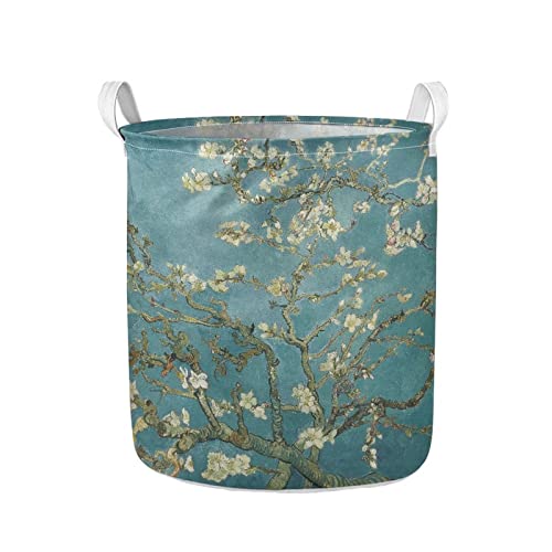 Frestree Van Gogh Almond Blossom Green Laundry Basket Large Baby Hamper with Handles Collapsible Laundry Hamper for Bathroom Bedroom College Dorm, Dirty Clothes Washing Bin Kid's Toys Storage Basket