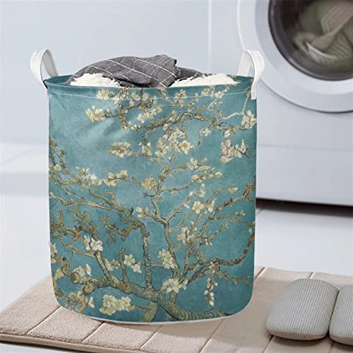 Frestree Van Gogh Almond Blossom Green Laundry Basket Large Baby Hamper with Handles Collapsible Laundry Hamper for Bathroom Bedroom College Dorm, Dirty Clothes Washing Bin Kid's Toys Storage Basket